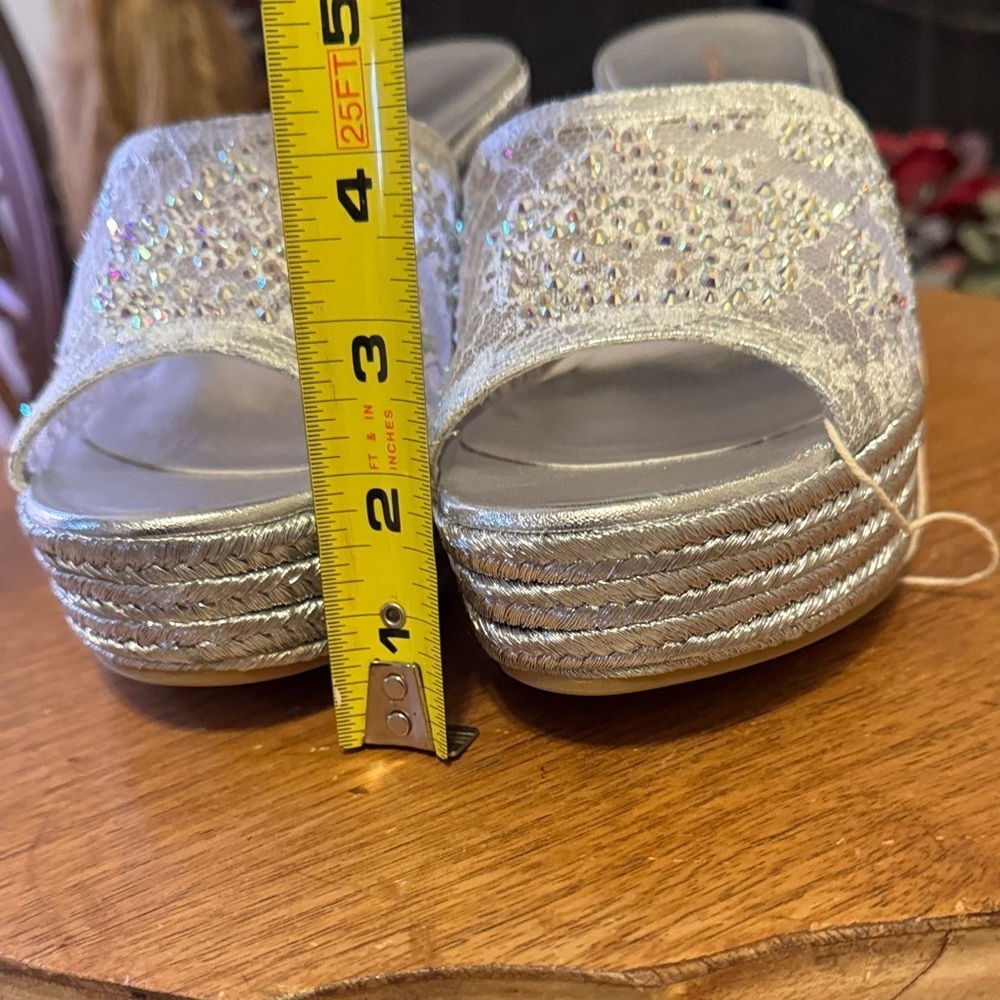 NWT Elegant LeSilla Silver with AB Crystals Women's Wedge Platform Sandals - Picture 7 of 15